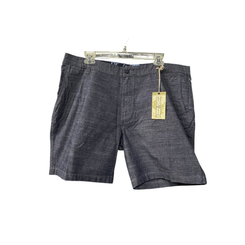 NWT Ocean & Coast Men's 38 Dark Blue Chambray Flat Front Casual Shorts